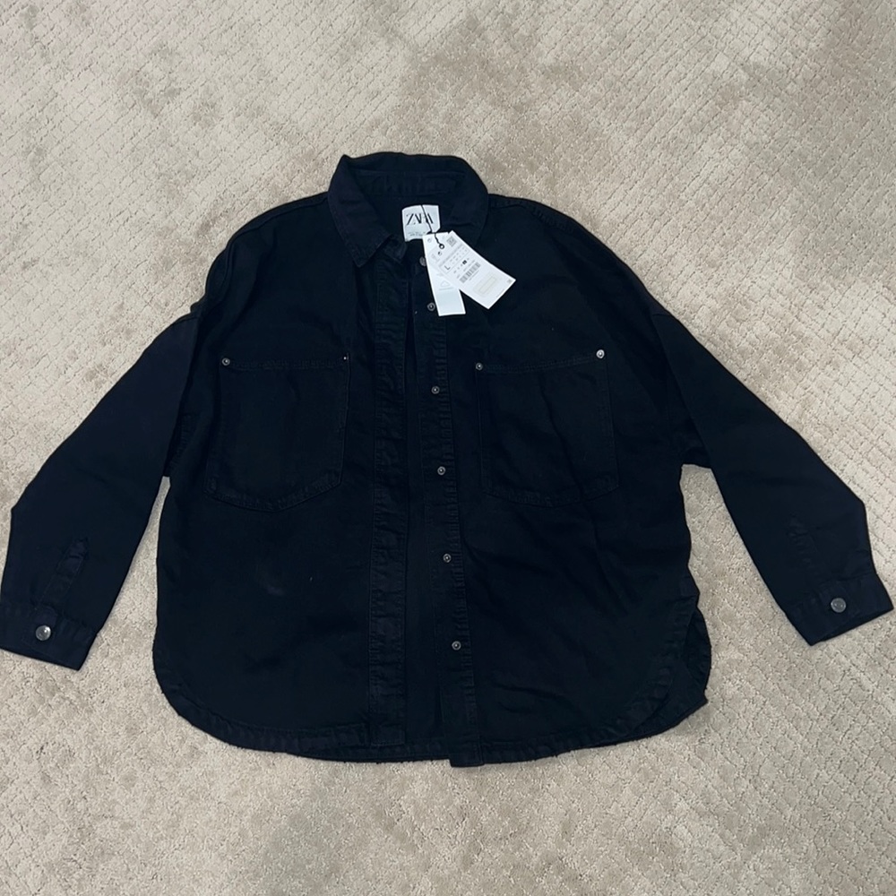 Zara black jean shacket. Never worn. New with tags